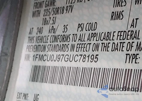 2016 Ford Escape Titanium z USA, uszkodzony, nr VIN 1FMCU0J97GUC78195